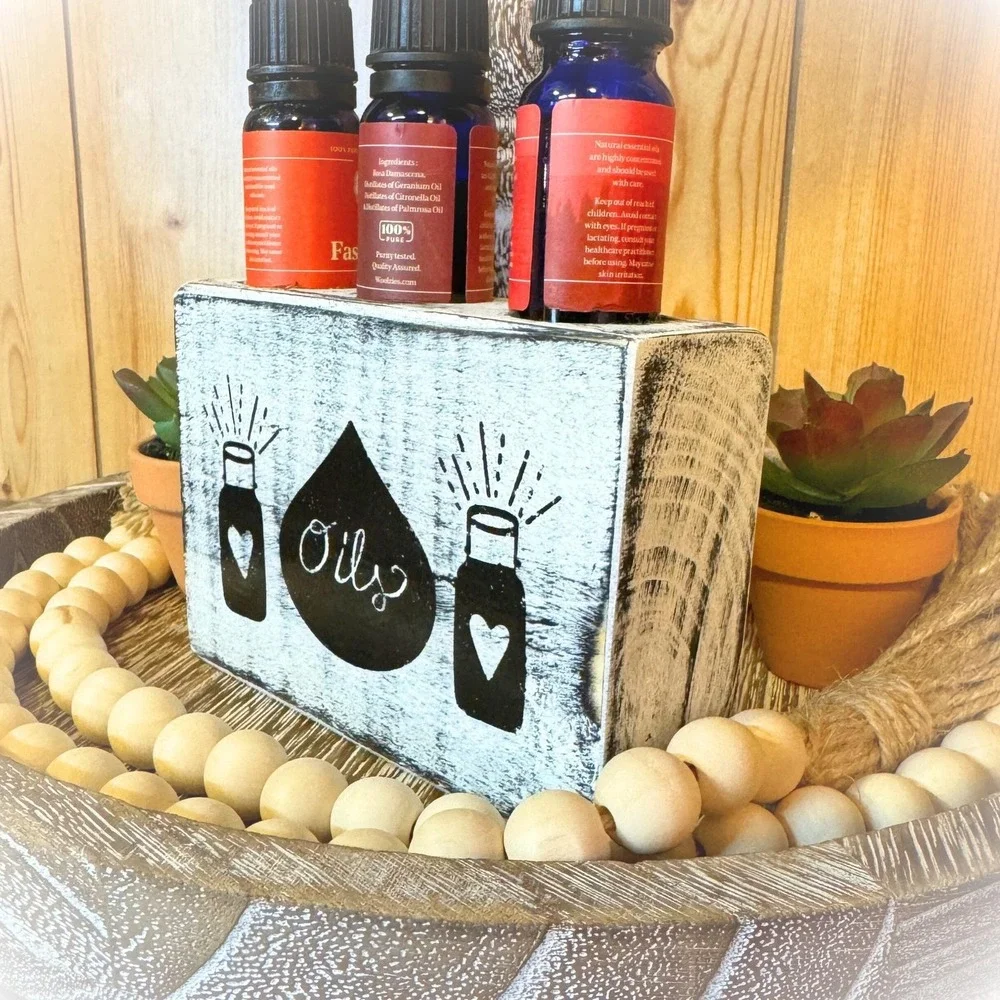 Basket Case Designs Rustic Wood Essential Oil Holder 3 Bottle Organizer‎ White